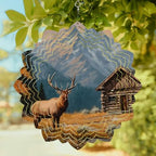 10 Inch Elk Cabin Wind Spinner for Yard and Garden, Wilderness Autumnal Snow-Capped Mountains Hanging Ornaments Outdoor 3D Kinetic Wind Sculpture Spinners Indoor Outdoor Patio Décor Ornaments Gift - Image 2
