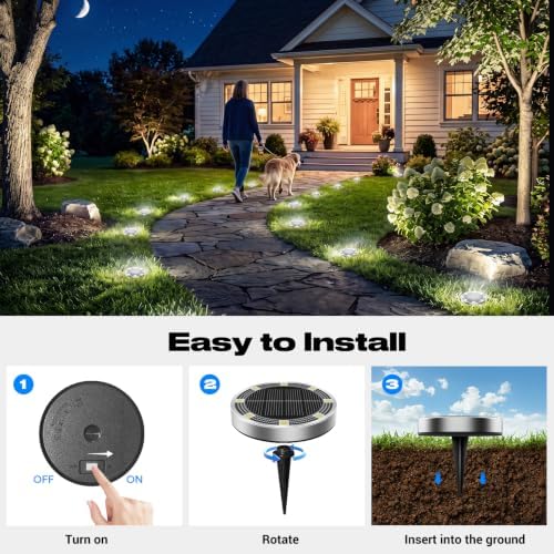 Peasur Solar Ground Lights Outdoor, 24 Pack Flat Solar Powered Disc Lights, IP68 Waterproof, Anti-Rust, Landscape Lighting for Pathway Garden Yard Lawn Walkway Landscape Driveway, Cool White - Image 4