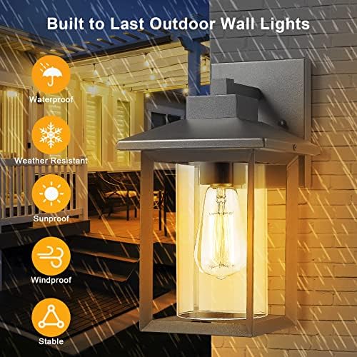 Outdoor Wall Mount Lights, H11.84 Exterior Wall Sconces, Outdoor Lighting Fixture, Exterior Lantern, Lighting Fixture for Patio, Porch (Black, 11.84" H) - Image 3