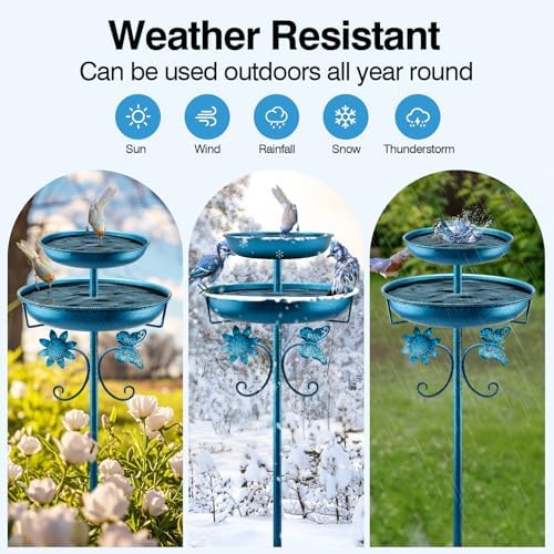 Daoeny Bird Bath for Outside, 42In Vintage Freestanding Birdbaths for Outdoors, Double Metal Bird Bath Feeder Bowls for Garden Patio Yard Lawn Decor, Upgraded 5-Pronged Base (Blue) - Image 5