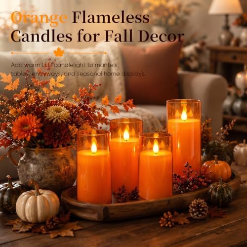 Homemory Halloween Orange Flameless Candles, Acrylic, Remote Timer, 9 Pack - Image 2