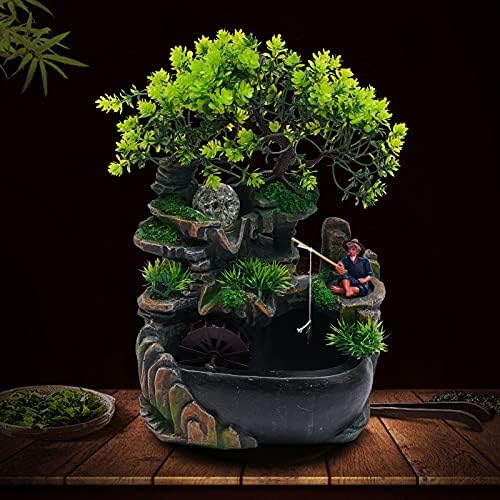 Tabletop Fountain Ornament, 110V Desktop Waterfall Fountain with LED Atomizer and Pond, Featuring Realistic Waterfall Artificial Trees, Rockery Water Fountains for Indoor Home Office Desk Decor (D) - Image 4