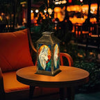 Solar Lantern Wolf Stained Glass Portrait Golden Sun Halo Blue Mosaic Wildlife Art Outdoor Waterproof Hanging Solar Light Outside Lights for Patio Yard House Lawn Decor Birthday Gifts for Women Mom - Image 7