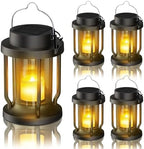 Solar Lantern Outdoor & Indoor Use – Hanging Solar Lights with Realistic Flickering Flameless Candle, Weatherproof for Gardens, Patios, Trees, and Lawns (Black, 4 Pack) by Unknown