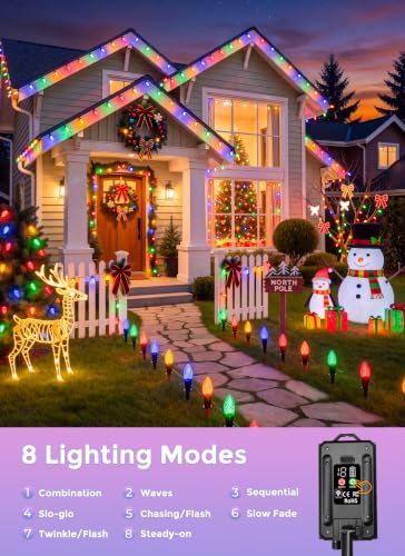 Solar Christmas Lights Outdoor, 50 LED C9 String Lights, Timer & 8 Modes - Image 2
