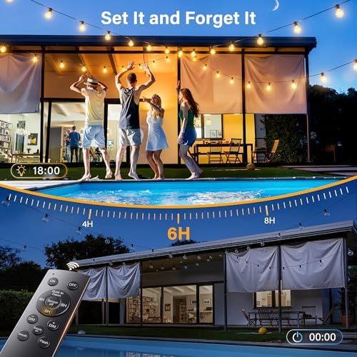 50FT Outdoor String Lights with Remote, Waterproof Connectable Dimmable G40 Patio Lights with 20+1 Shatterproof Edison LED Bulbs Plug in, Hanging Light for Outside Backyard Deck Garage Decor - Image 3