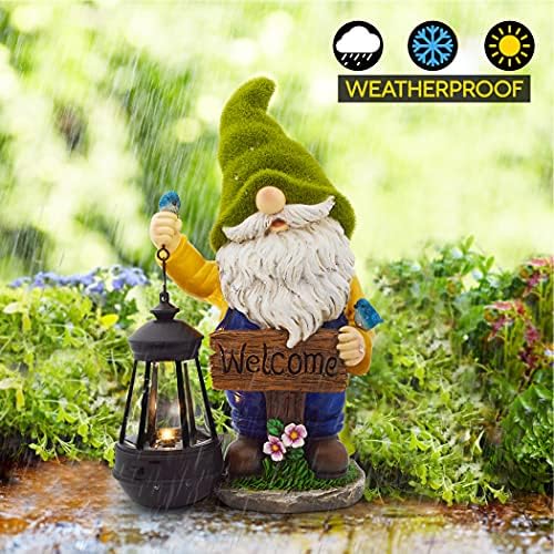 Olekki Christmas Garden Gnomes Outdoor - Flocked Gnome Statue Holding Lantern with Solar LED Lights | Gnomes Garden Decorations for Patio, Yard, Lawn Ornaments - Gnome Gifts - Image 5