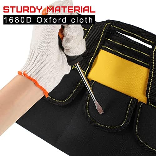 4 Pieces Tool Bag with Waterproof Strong Molded Base Multi Pockets Wide Mouth Tool Tote Multifunctional Large Capacity Organizer Heavy Duty Tools Storage Bag for Men Carpenter Electrician - Image 6