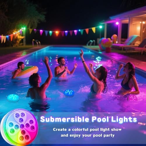 Pool Lights for Above Ground Pools, Rechargeable 10 Color Changing Submersible LED Lights with Remote & 6 Modes, IP68 Waterproof Underwater Light for Swimming Pool Fountain Pond Hot Tub (4 Pack) - Image 2