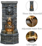 42'' 2-Tier Lion Head Outdoor Water Fountain with LED Lights for Garden - Image 2