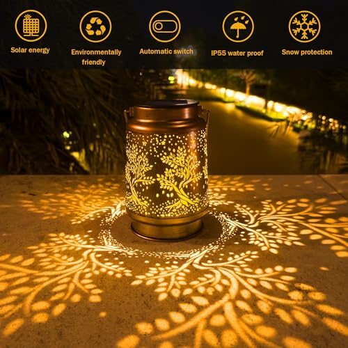 ANYTALK Tree of Life Solar Lantern Lights, Outdoor Lanterns Garden Decor, Hanging Solar Lantern for Backyard Porch Patio Table Yard Balcony Lawn Pathway, Gifts for Women Grandma Mom, 1PCS - Image 4