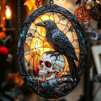 Gothic Raven and Skull Acrylic Suncatcher by AVAGAN