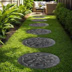 18 in. Round Cast Stone Large Floral Step Stone or Wall Plaque-Aged Charcoal (Set of 3) by MPGPlanters