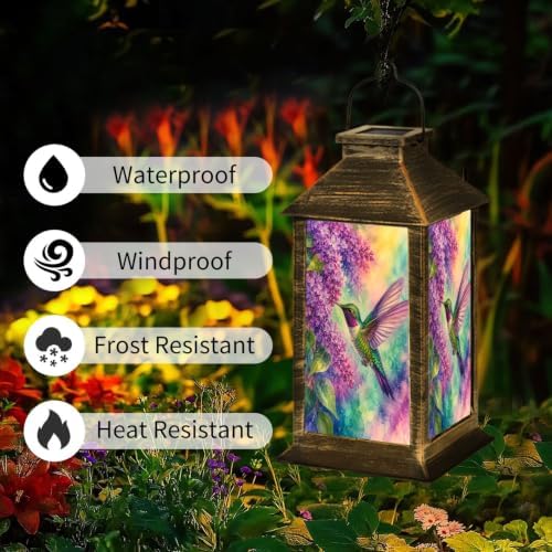 Solar Lantern Colorful Purple Flowers Outdoor Waterproof Garden Hanging Lantern Solar Powered Lighting Outside Solar Light for Patio Yard Camping, Gifts for Women Mom - Image 3