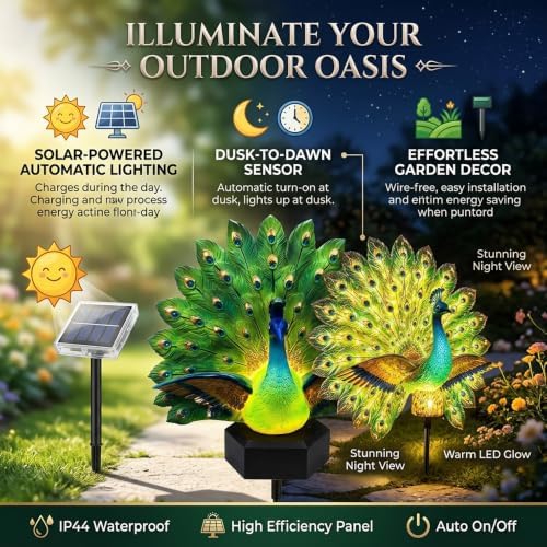 Solar Peacock Garden Sculpture Outdoor Decor Light，2pcs - Image 3