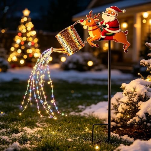 Solar Watering Can Lights - Christmas Santa LED Metal | Outdoor Yard Stake - Image 3