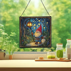 Starglow Gnome Trail Stained Glass Suncatcher – Square Hanging Window Panel for Home or Greenhouse – Whimsical Glass Art Gift for Garden Lovers, Christmas, Halloween, Father Days HMrBzf - Image 2