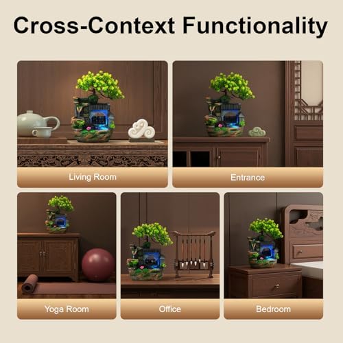 Indoor Water Fountain Rockery Ornaments, Resin Desktop Fountain with LED Lights & Automatic Pump, Tabletop Waterfall Feature for Home Office Desk Decor(7.87 * 5.9 * 11.81inch) - Image 7