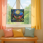 Moonrise Hammock Gnome Stained Glass Suncatcher – Square Hanging Window Panel for Home or Greenhouse – Whimsical Glass Art Gift for Garden Lovers, Christmas, Halloween, Father Days Tduknz - Image 5