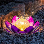 AIINY Solar Light Outdoor Decor Art Crackle Globe Glass Lotus Decoration, Solar LED Waterproof Purple Metal Flower Lights for Patio,Lawn,Walkway,Tabletop(2Pack) by AIINY