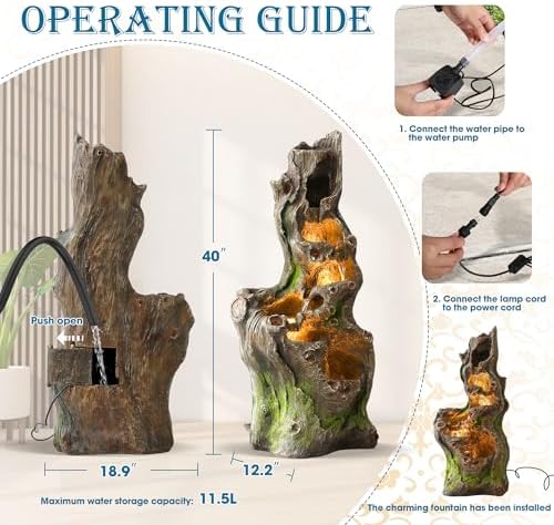 TITIMO 40''H Cascading Rock Water Fountain, 6-Tier Outdoor Garden Waterfall - Image 5
