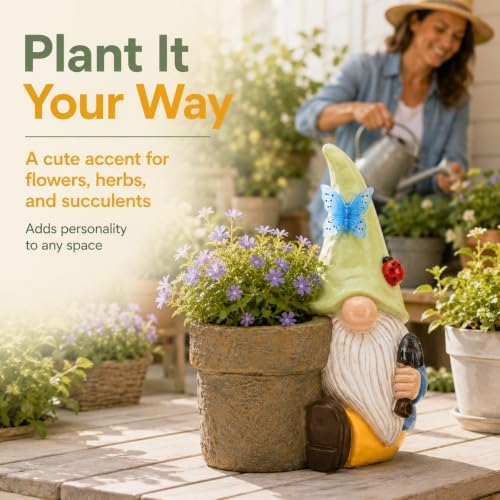 Solar Gnome Garden Decor Statue,Planter Pot for Succulents - Image 5