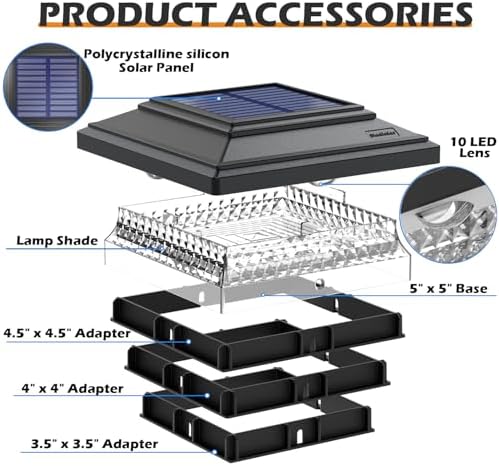 SIEDiNLAR Solar Post Cap Lights 4x4 & 5x5, 6 Pack 2 Modes 50 Lumens Black - Image 5