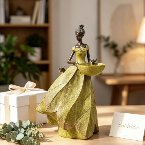 DiliComing Garden Fairy Statue Bird Feeder - 12-Inch Resin Outdoor Fairy Decor, Garden Maiden Statue for Yard, Patio, Lawn, Backyard, Outdoor Statues Gift for Women Garden Lovers(Yellow) - Image 2