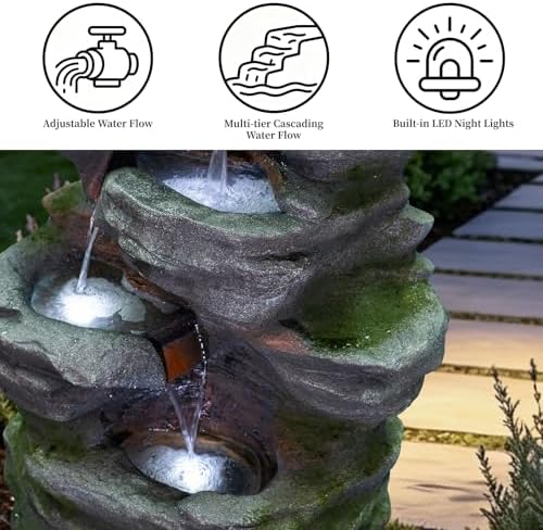 40.2" H Water Fountain Outdoor, 5-Tier Cascading Stacked Waterfall Fountain - Image 4