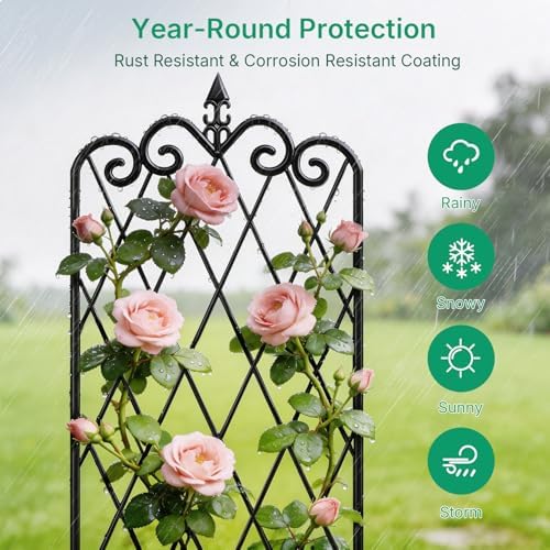 AMAGABELI GARDEN & HOME 4 Pack Garden Trellis for Climbing Plants Outdoor 47” x 16” Garden Fencing Decorative Plant Trellis Vegetables and Rose Trellis for Ivy Cucumbers Black - Image 2