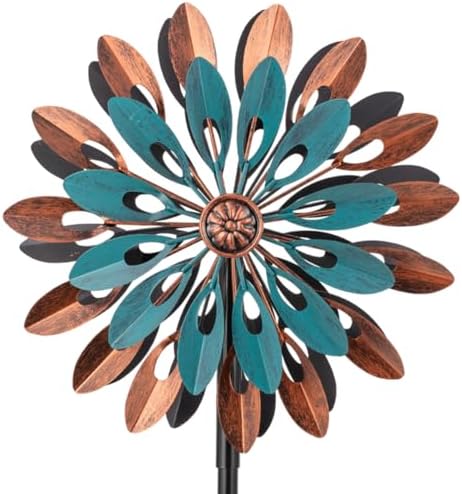 VEWOGARDEN 360° Outdoor Metal Wind Spinners Kinetic Wind Sculptures & Spinners for Yard Garden Lawn Patio Decorations, Blue & Bronze by VEWOGARDEN