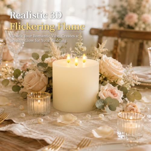 Amagic 3 Wick Extra Large Flameless Pillar Candles with Timer Remote, Ivory - Image 3