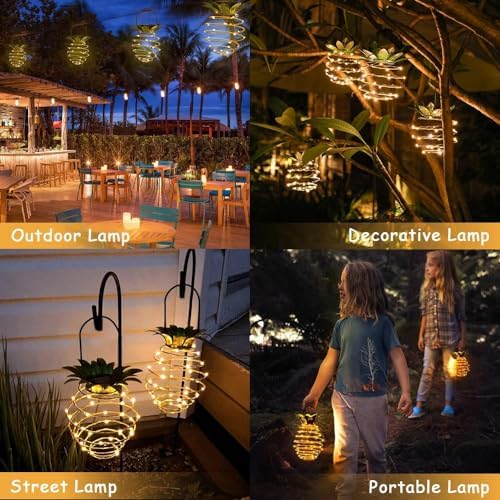 JHPGEOE 4 Pack Outdoor Solar Hanging Lantern Lights - 60LED Waterproof Solar Pineapple Light Outdoor for Garden,Yard Porch Lawn Backyard Landscape Pathway Patio Outside Gardening - Image 2