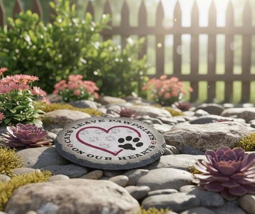 Magnolia Garden 10-Inch Cats Leave Pawprints On Our Hearts Decorative Stepping Stone – Feline Memorial Resin Garden Tile – Cat Sympathy & Bereavement Outdoor Accent - Image 2