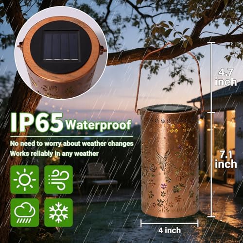 2 Pack Colorful Hummingbird Solar Lanterns Outdoor Waterproof, Decorative Metal Hanging Lantern Hummingbird Solar Lantern for Porch Yard Tabletop Path Garden Decor, Ideal Gifts for Mom Wife Grandma - Image 5