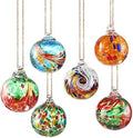 VOREEN 6-Pack Blown Glass Christmas Ornaments, 2.56" Handblown Hanging Glass Gazing Balls for Christmas Tree Decoration, Holiday Ornament Gift Set（Colorful Festival Mix） by VOREEN
