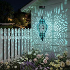 Moroccan Hanging Solar Lights Outdoor Lantern Bidirectional Availabili Garden Decor Waterproof Plastic Blue Decorations for Patio Pathway Yard Backyard Solar Powered Garden Decorative (Black, 1) - Image 5