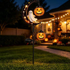 Solar Halloween White Ghost & Pumpkin Moon Garden Stake Light, Outdoor Waterproof Yard Decoration with Crescent Moon, Decorations with Pumpkins Lantern for Patio, Yard, Lawn, Pathway (Ghost) by XIDIAK