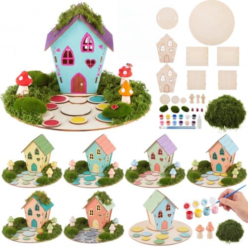 Kathfly 8 Sets Wooden Fairy House DIY Kit, Craft, Fairy House by Kathfly