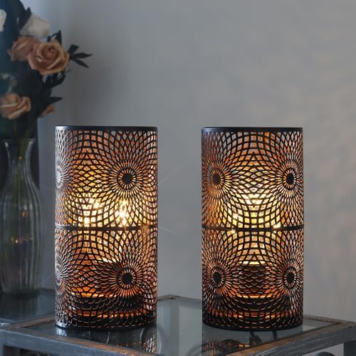 JHY DESIGN Set of 2 Black Table Metal lamp Battery Powered Cordless Accent Light with Warm White Fairy Lights Bulb Battery Operated Great for Weddings Parties Patio Events for Indoors Outdoors by JHYDESIGN