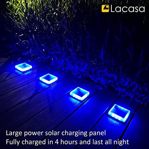 Lacasa Blue Solar Deck Lights 4 Pack, Dusk to Dawn Large Battery Step Lights, Big Solar Powered Waterproof Dock Lights, LED Solar Lights Outdoor Garden Stair Driveway Walkway Pathway Warning Lamp - Image 5