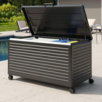 MIRADOR 175 Gallon Outdoor Storage Box with Wheels & Soft-Close Lid, Waterproof Metal Deck Box for Patio Cushions, Garden Tools & Pool Accessories, Charcoal by Mirador