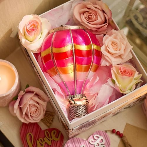 TERESA'S COLLECTIONS Hot Air Balloon Solar Lantern for Valentines Day Garden Decor,Hanging Flickering Flame Outdoor Lights for Trees, Pink Decorations for Party Gift for Mom - Image 2