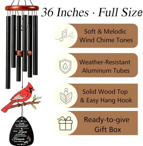 36'' Cardinal Memorial Wind Chimes, Sympathy Gift for Loss of Loved One - Image 3