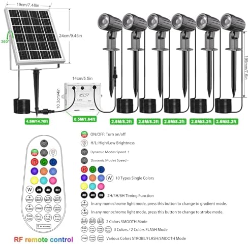 Cly Solar RGB Spotlights Outdoor Garden Floodlight Landscape Spotlights 6-1 - Image 5