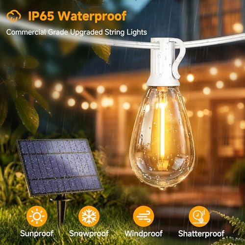 2x25FT Solar String Lights with Remote, 3 Mode Patio Lighting, White - Image 3