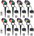 12W RGBW Color Changing Landscape Lights - Low Voltage LED Landscape Lighting, Remote Control Spotlight Outdoor Waterproof Garden Pathway Halloween Christmas Spot Lights, 8 Pack with Connector by LemonBest
