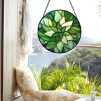 Green Leaf Flower Stained Glass Window Hanging Suncatcher Gift for Mom 15" - Image 3