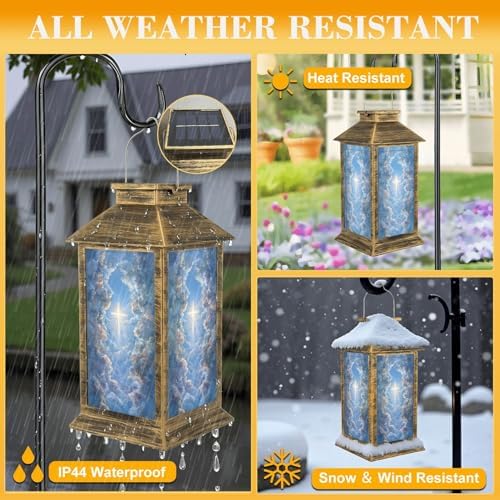 Solar Lantern Outdoor Waterproof Christian Cross Appears Bright Sky Garden Decor LED Hanging Solar Lights Tabletop Lamp Gifts for Women Mom Outside Yard Patio Porch - Image 3