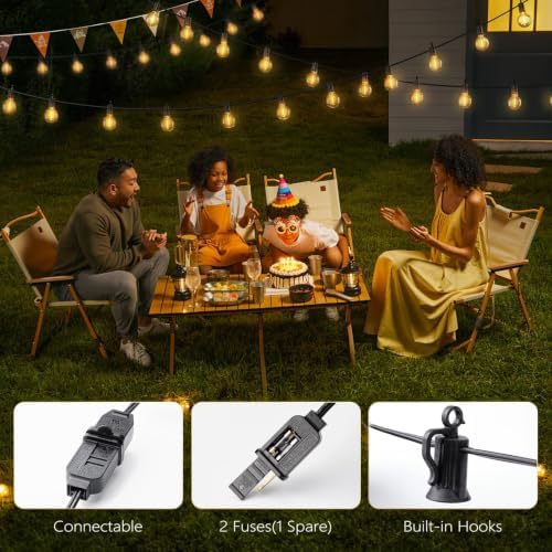 Brightown Outdoor String Lights Hanging Globe Patio Lights with 50 G40 Shatterproof Bulbs(2 Spare), IP44 Waterproof Connectable Commercial 50 Hanging Light for Indoor Outdoor Decor - Image 5